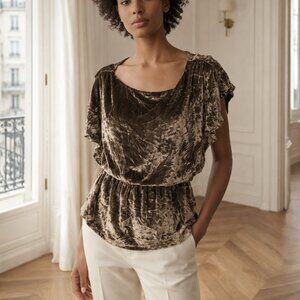 alice + olivia Silk Blend Crushed Velvet Popover Top XS